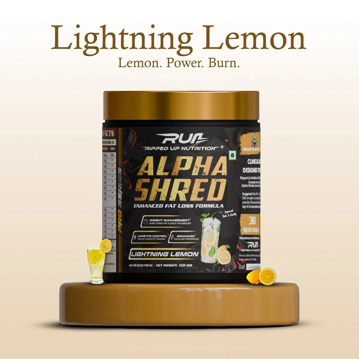 RIPPED UP NUTRITION ALPHA SHRED 150 GM LIGHTNING LEMON