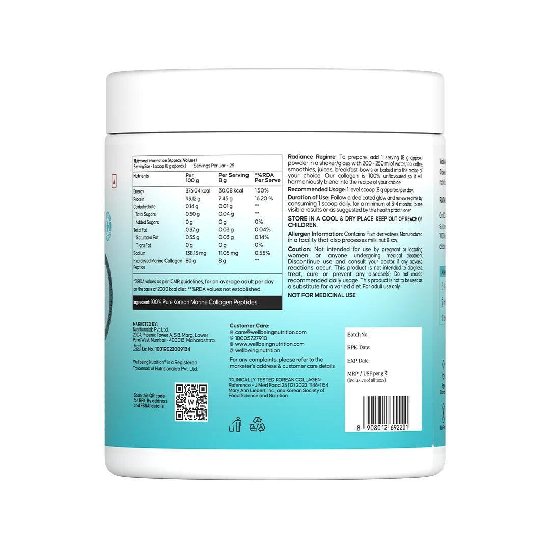 Wellbeing Nutrition Marine Collagen 200 Gm Unflavoured - front
