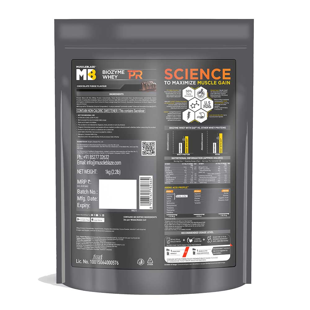 MUSCLEBLAZE BIOZYME PERFORMANCE WHEY PR 1 KG CHOCOLATE FUDGE