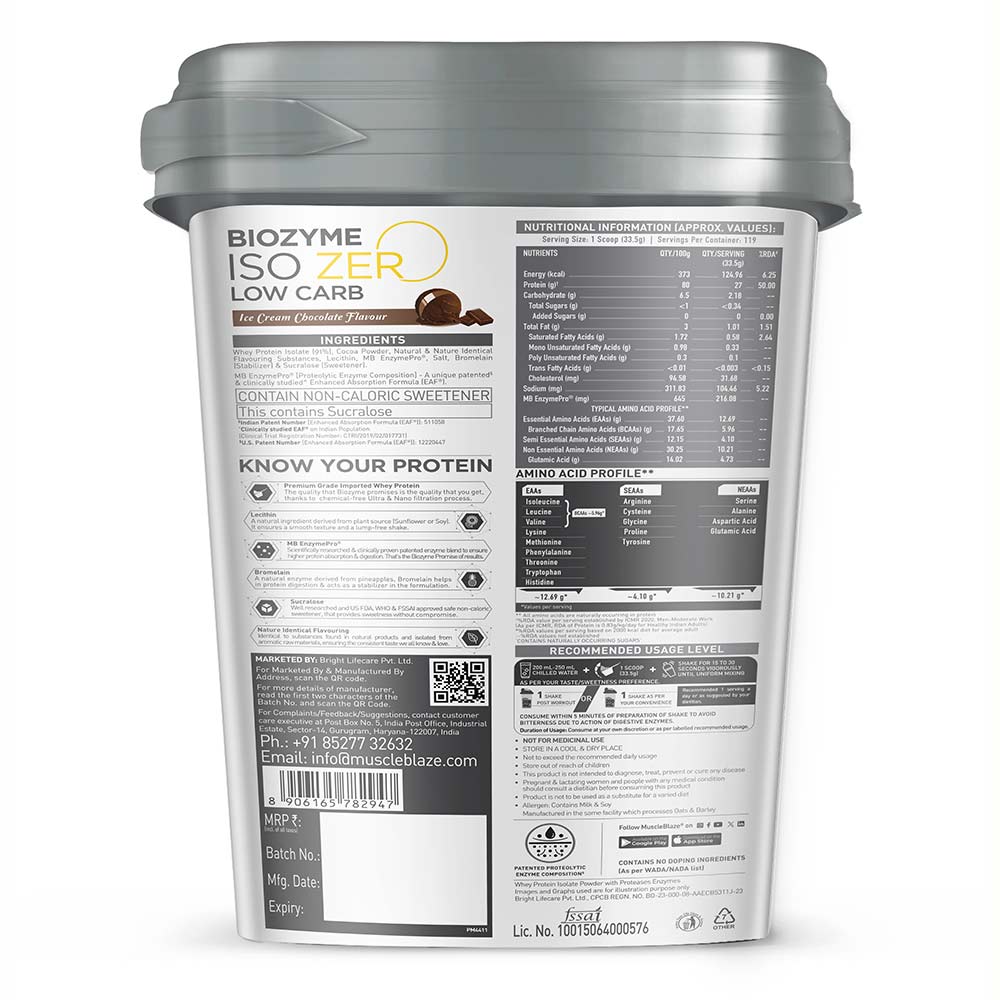 Muscleblaze Biozyme Iso Zero Low Carb 4 Kg Ice Cream Chocolate