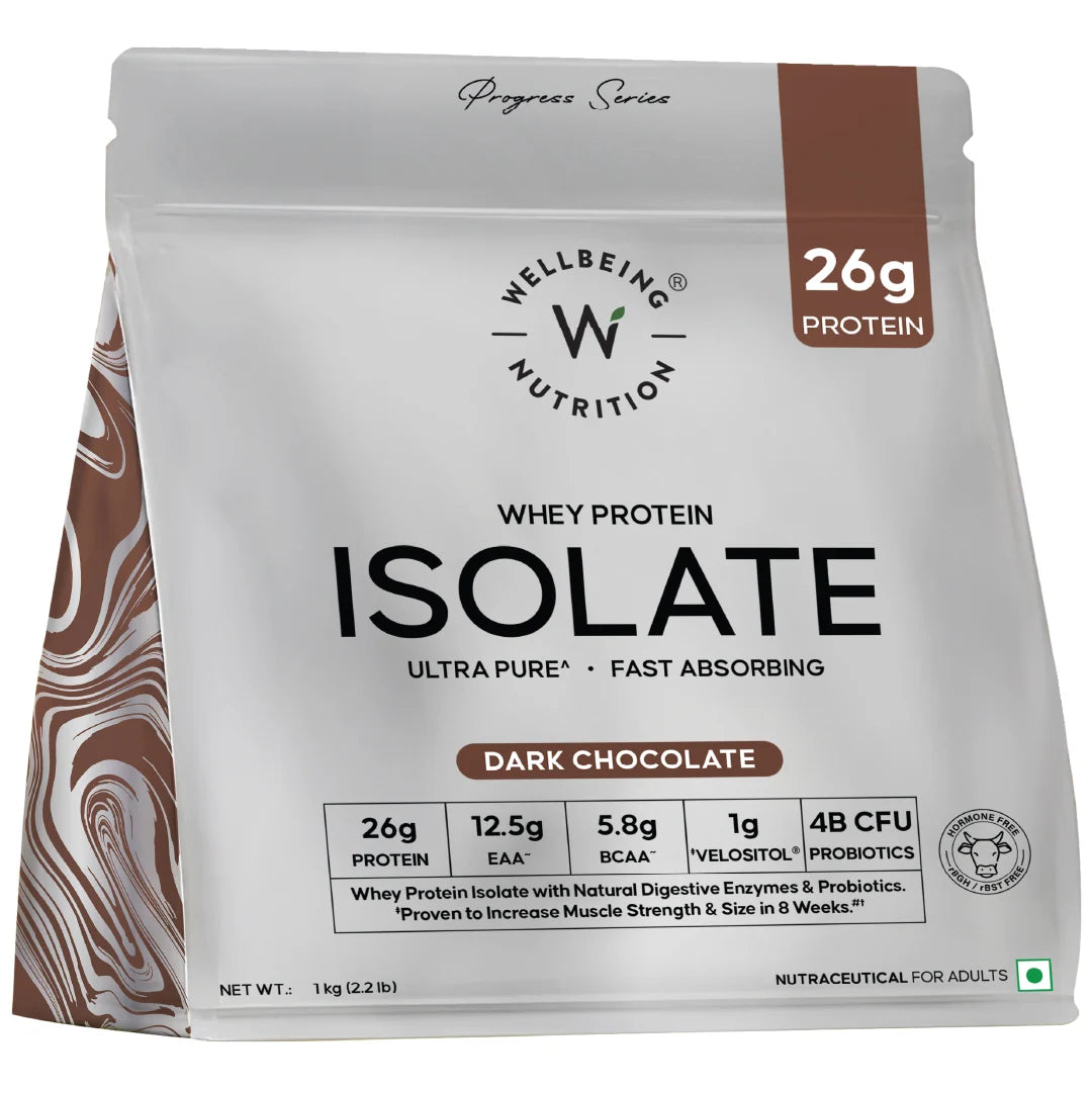 Wellbeing Nutrition 100% Whey Protein Isolate 1 Kg Dark Chocolate - front