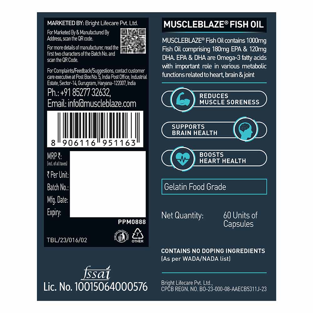 MUSCLEBLAZE FISH OIL 1000 MG 60 CAPSULES