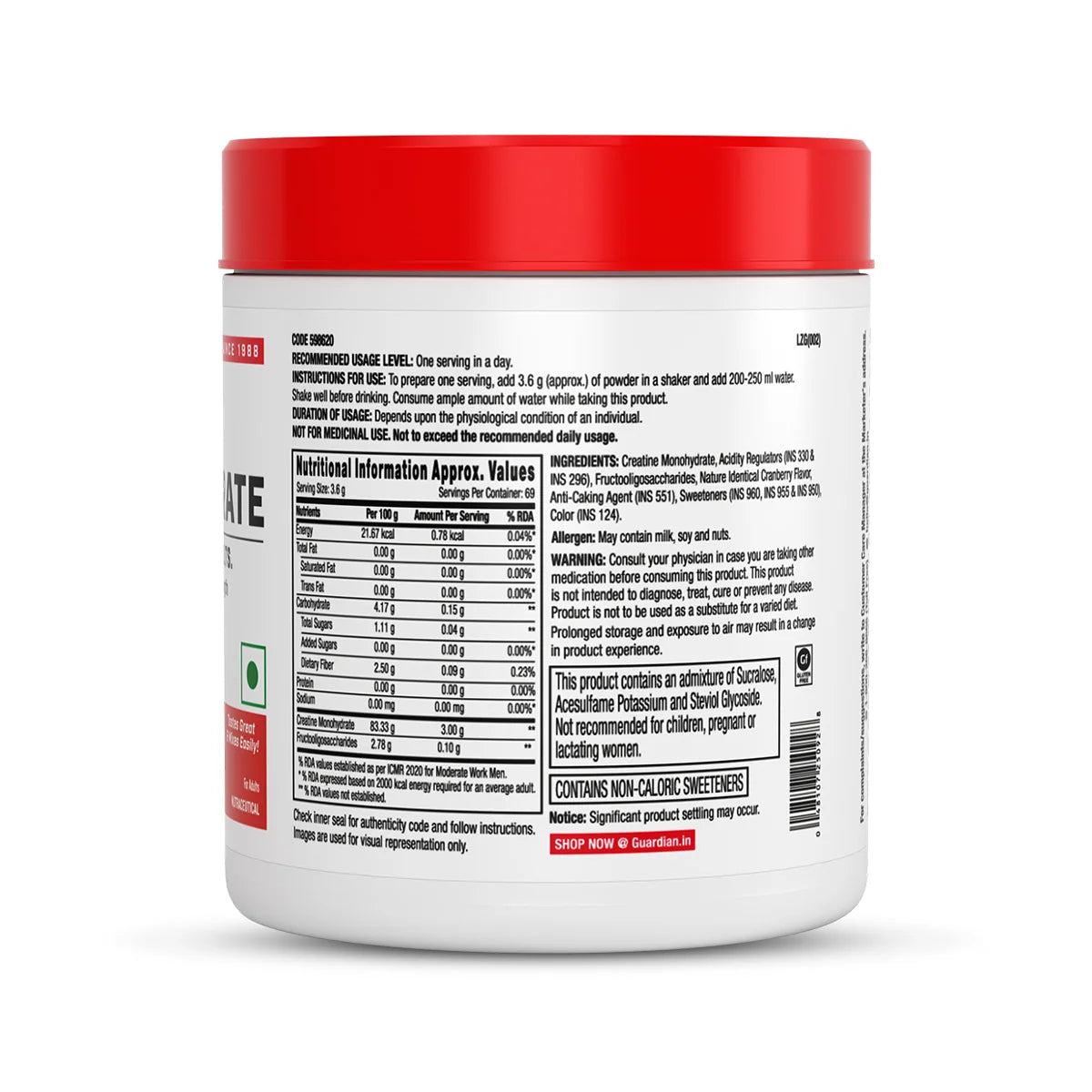 Gnc Pro Performance Creatine 250 Gm Cranberry - front