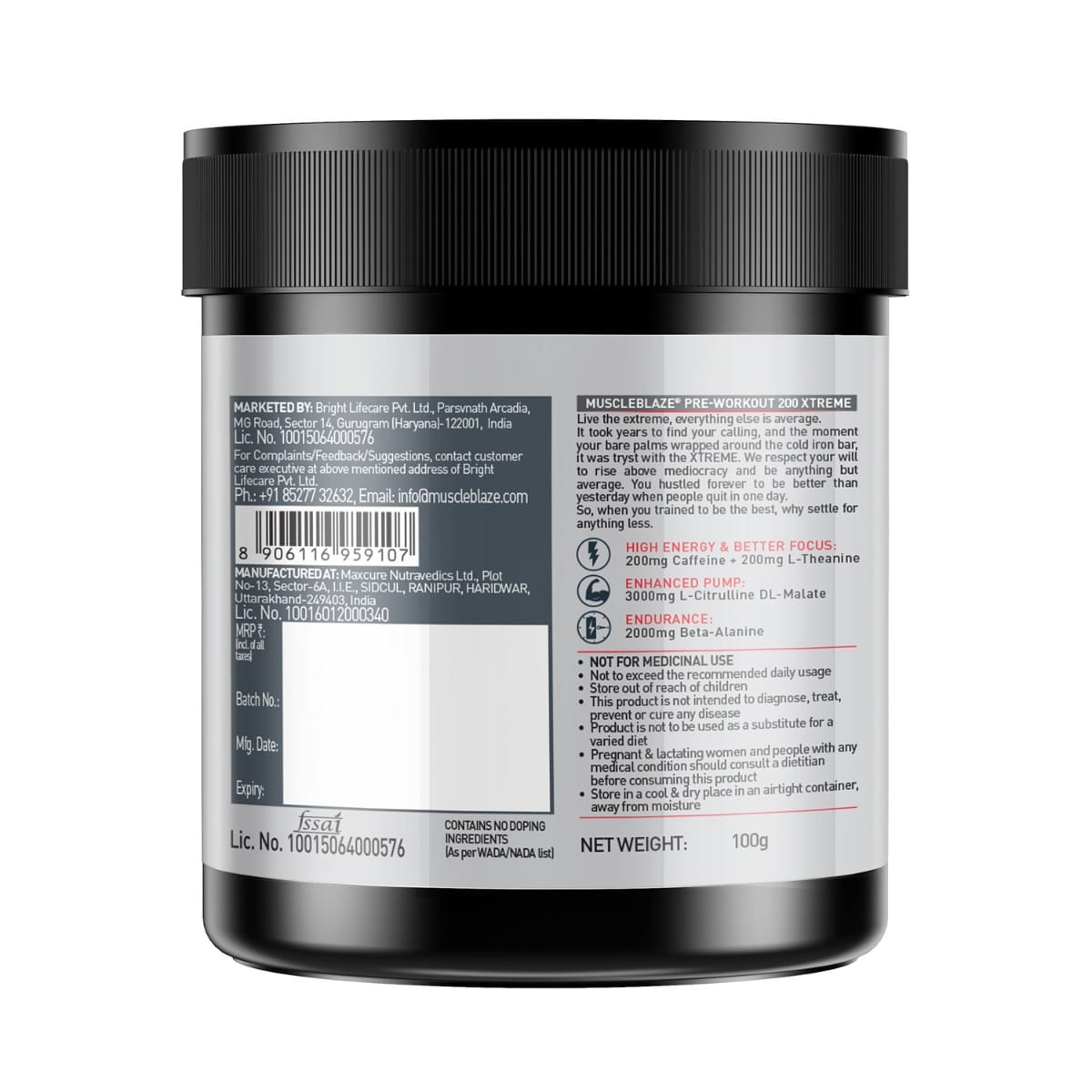 Muscleblaze Pre-Workout 200 Xtreme 100 Gm Berry Bolt