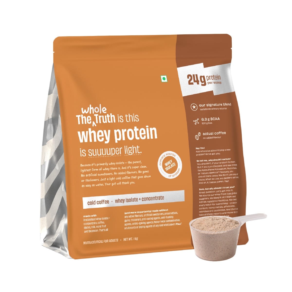 The Whole Truth Whey Protein Isolate+Concentrate 1 Kg Cold Coffee - front