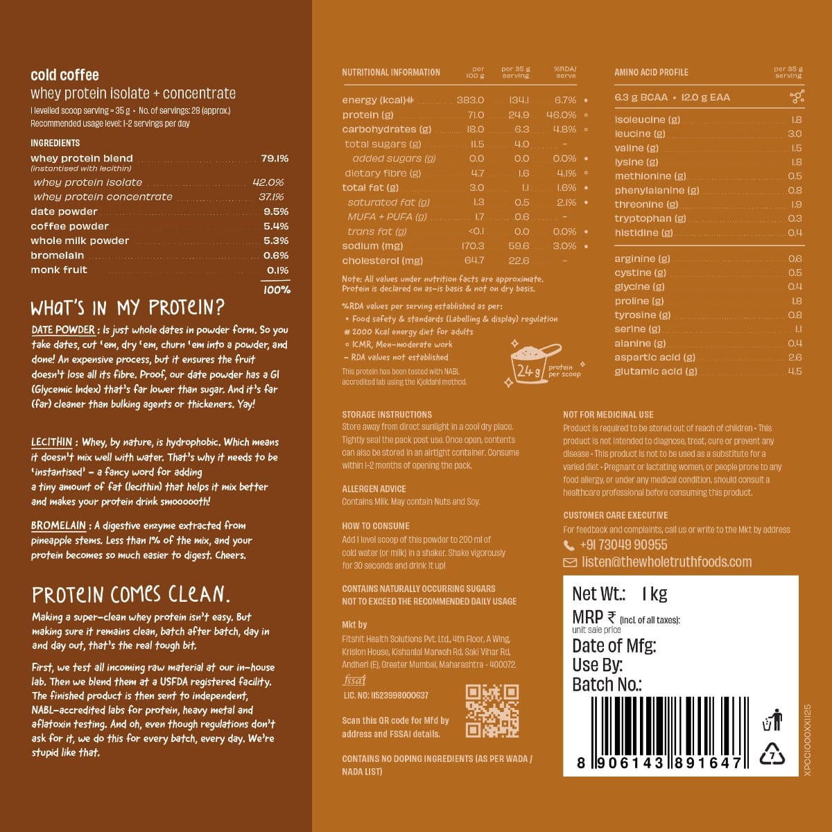 The Whole Truth Whey Protein Isolate+Concentrate 1 Kg Cold Coffee