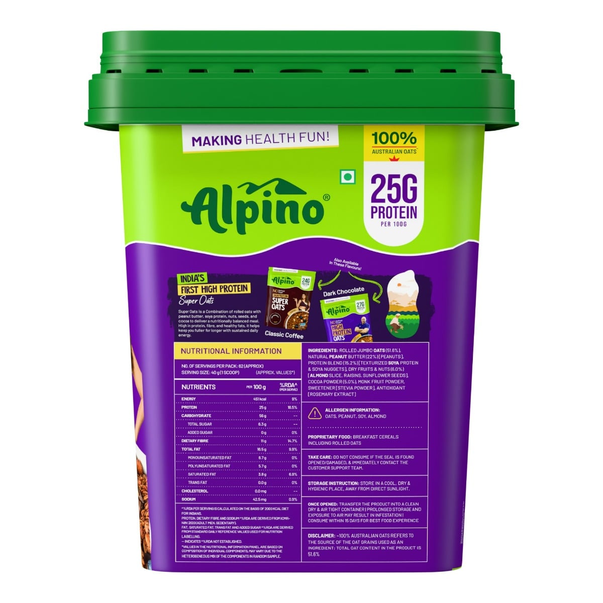 ALPINO HIGH PROTEIN SUPER OATS 2.5 KG CHOCOLATE - nutrition facts