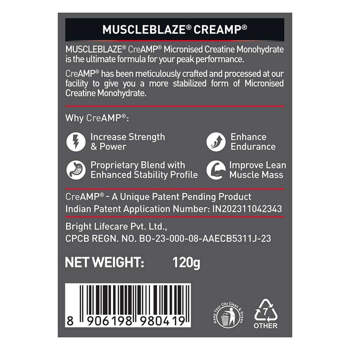 MUSCLEBLAZE CREAMP CREATINE 120 GM CANDY RUSH
