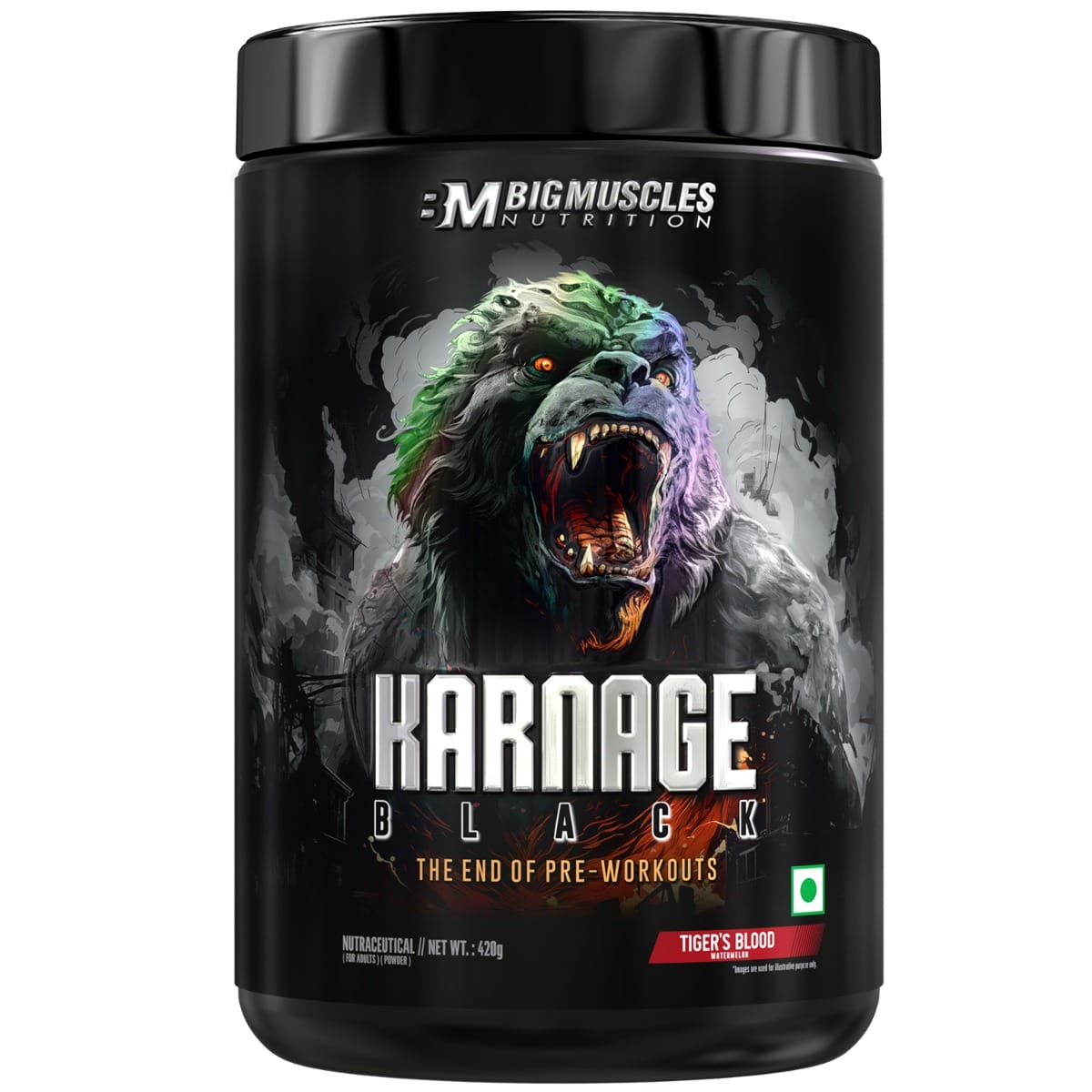 Bigmuscles Karnage Black The End Of Pre-Workouts 420 Gm Tigers Blood - front
