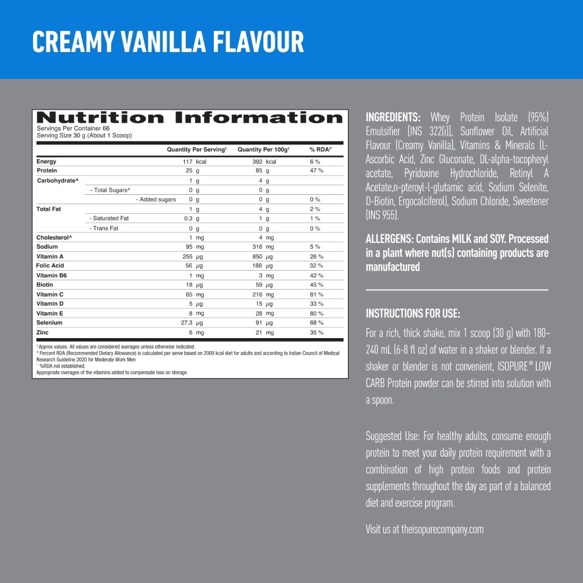 ISOPURE LOW CARB 100% WHEY PROTEIN ISOLATE 2 KG CREAMY VANILLA