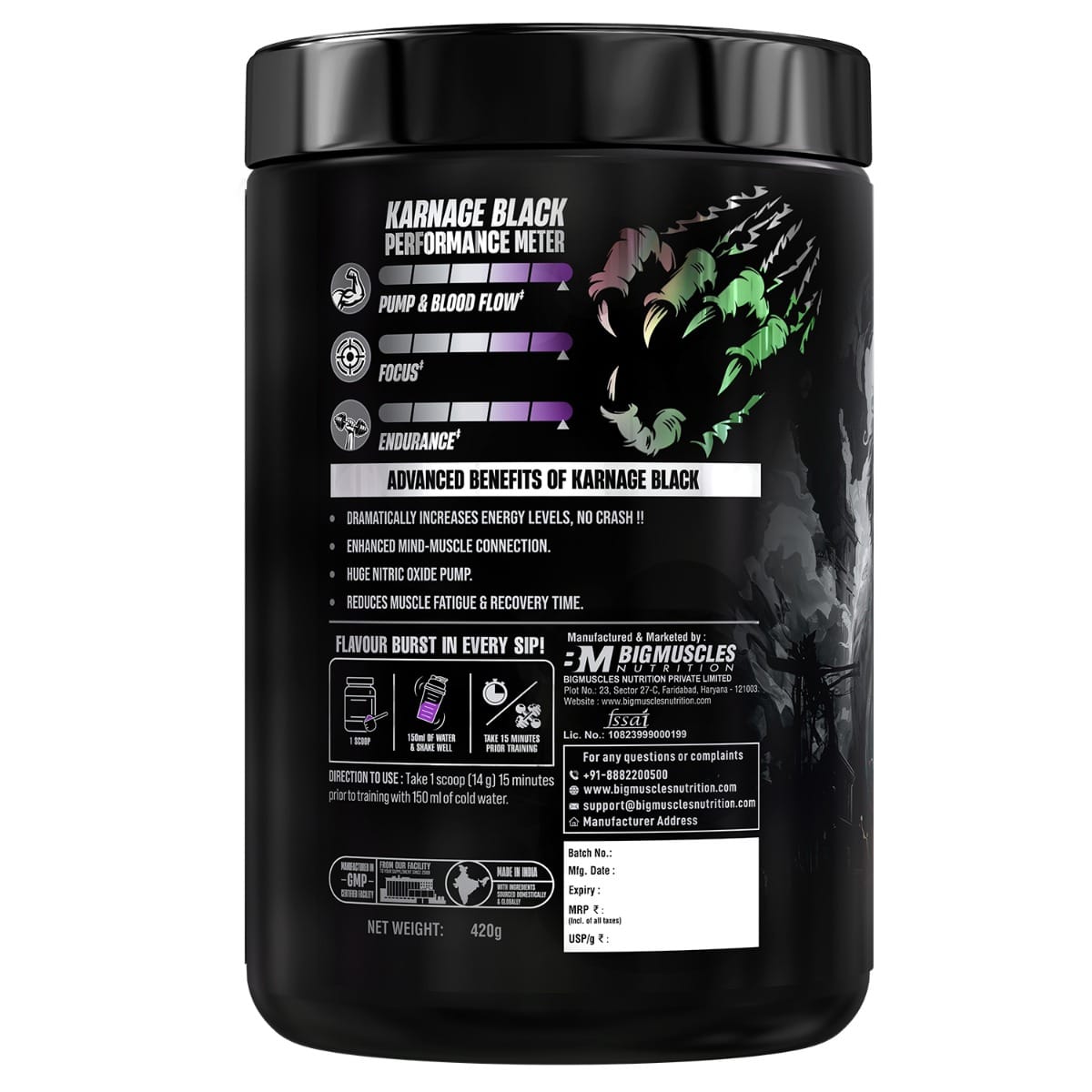 Bigmuscles Karnage Black The End Of Pre-Workouts 420 Gm Arctic Blast