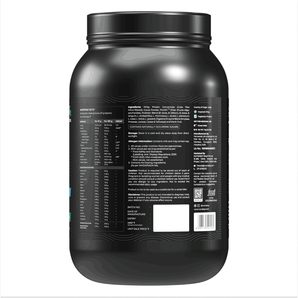 NUTRABAY BIOABSORB WHEY PROTEIN 1 KG DARK CHOCOLATE