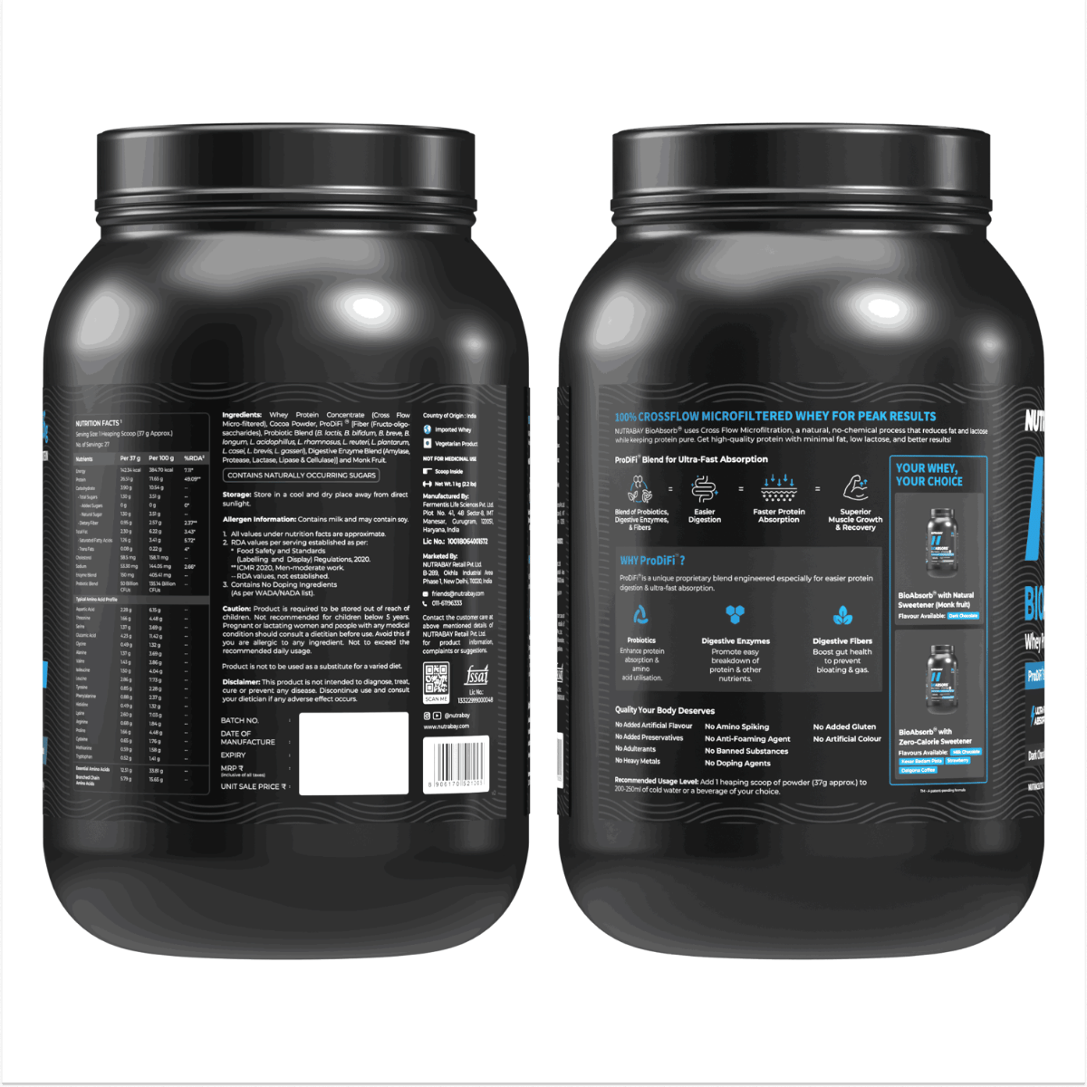NUTRABAY BIOABSORB WHEY PROTEIN 1 KG DARK CHOCOLATE