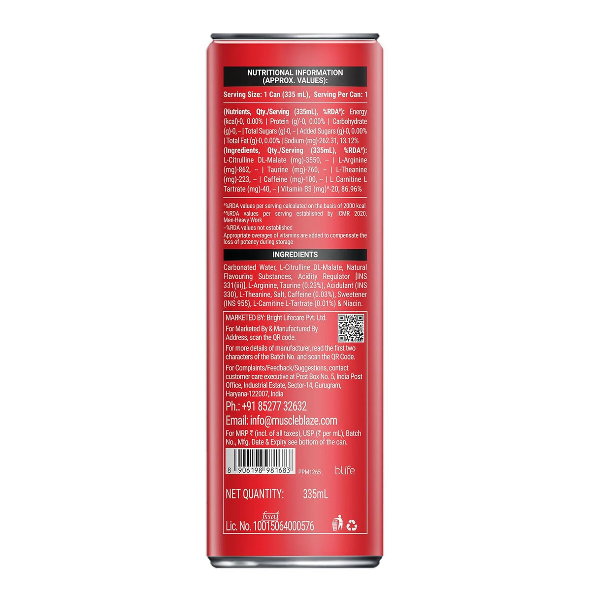 MUSCLEBLAZE WRATHX ZERO SUGAR ENERGY DRINK 335 ML