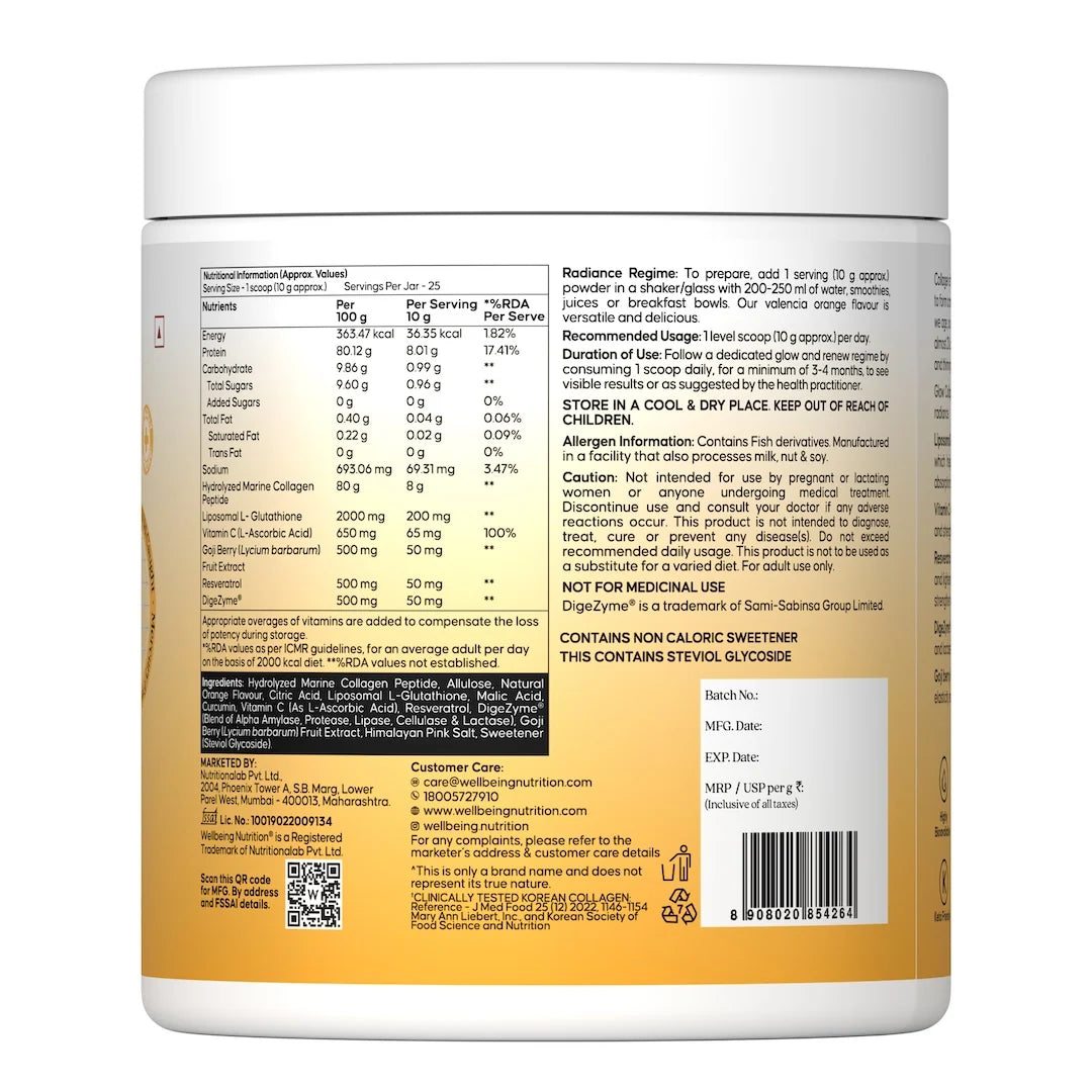 WELLBEING NUTRITION MARINE COLLAGEN 250 GM 25 SERVING VALENCIA ORANGE