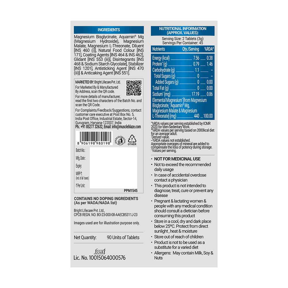 MUSCLEBLAZE PRIME MAGNESIUM MATRIX 440 MG 90 TABLETS