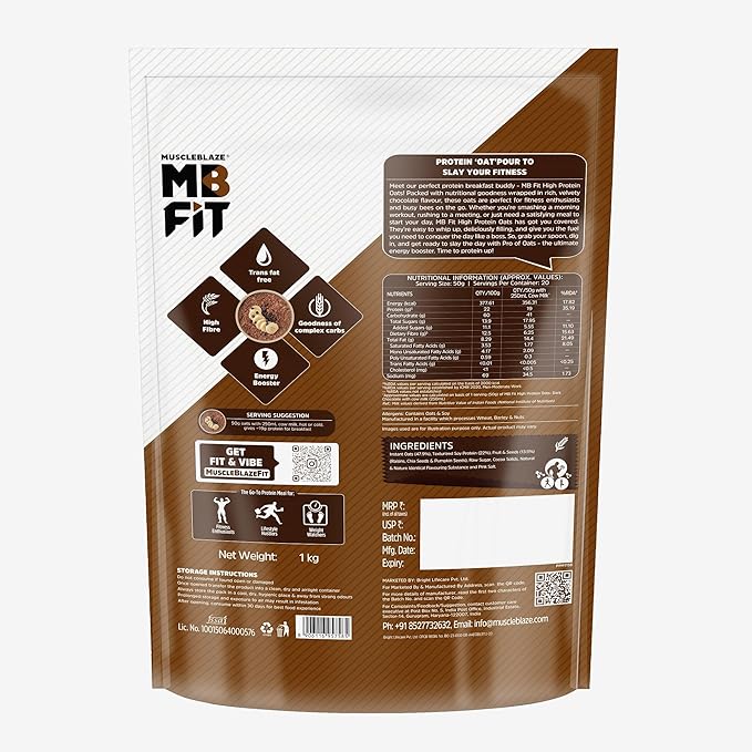 MUSCLEBLAZE HIGH PROTEIN OATS 1 KG DARK CHOCOLATE