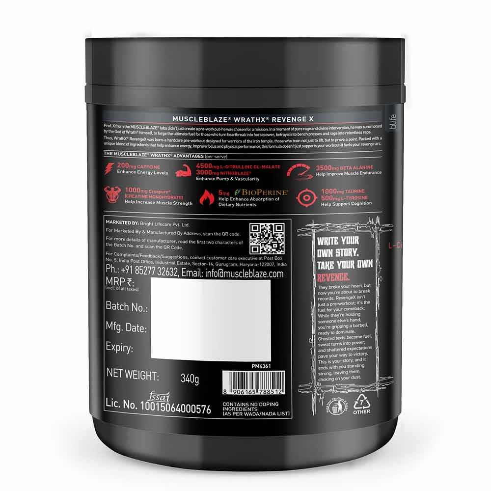 MUSCLEBLAZE PRE-WORKOUT WRATHX 340 GM SOUR GREEN
