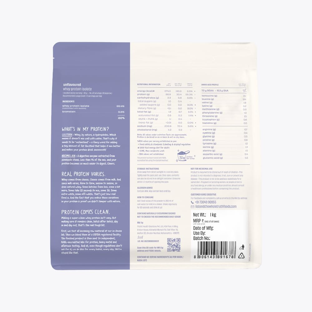 THE WHOLE TRUTH RAW WHEY PROTEIN ISOLATE 1 KG UNFLAVOURED