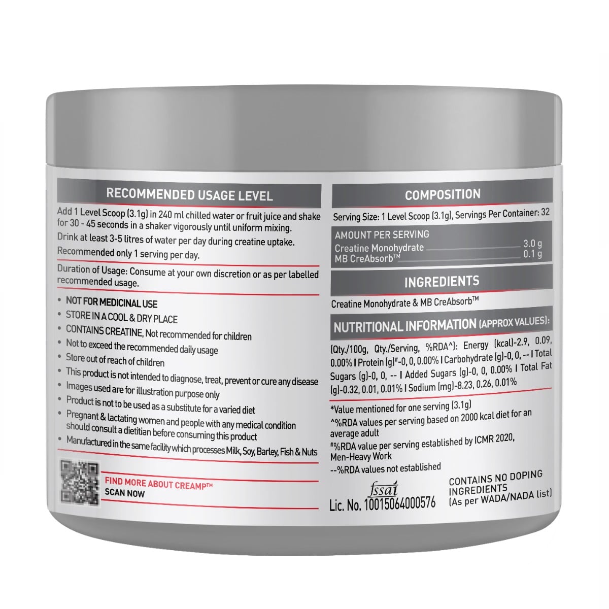 Muscleblaze Creamp Creatine 100 Gm Unflavoured