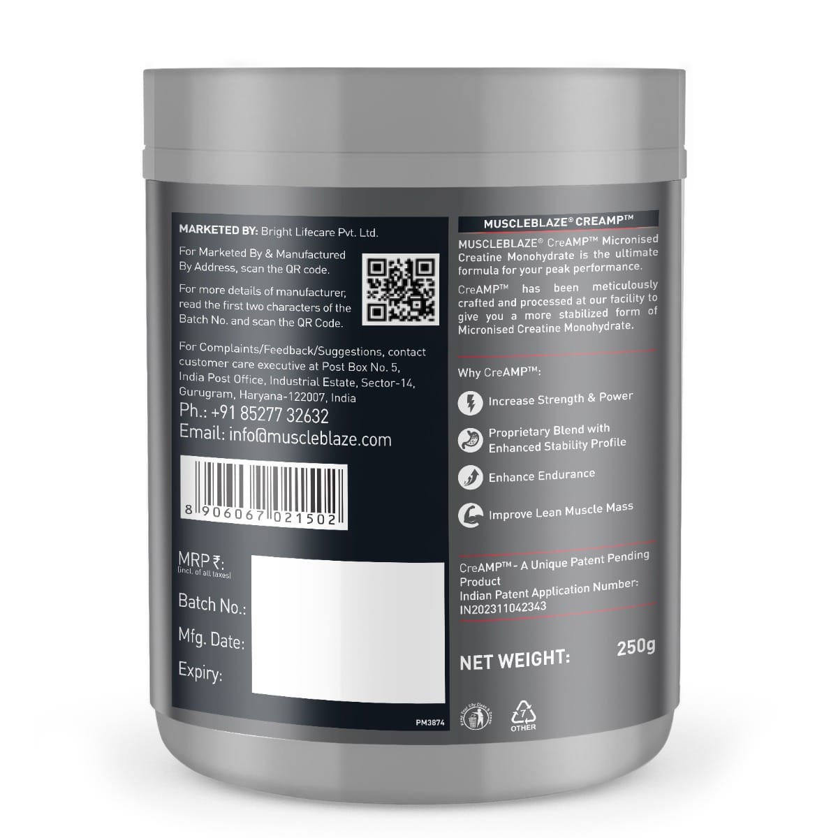 Muscleblaze Creamp Creatine 250 Gm Unflavoured