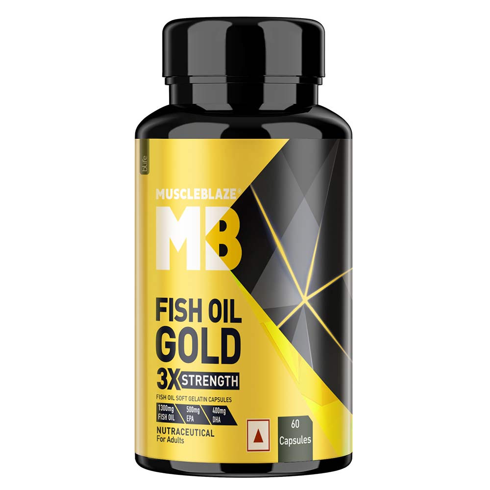 Muscleblaze Fish Oil Gold 3X Strength 60 Capsules - Front