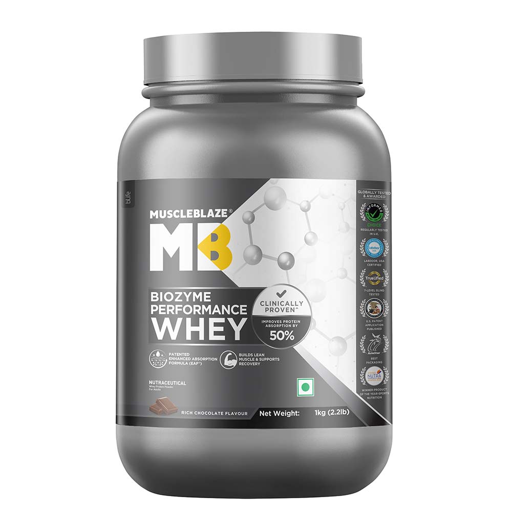 Muscleblaze Biozyme Performance Whey 1 Kg Rich Chocolate - Front