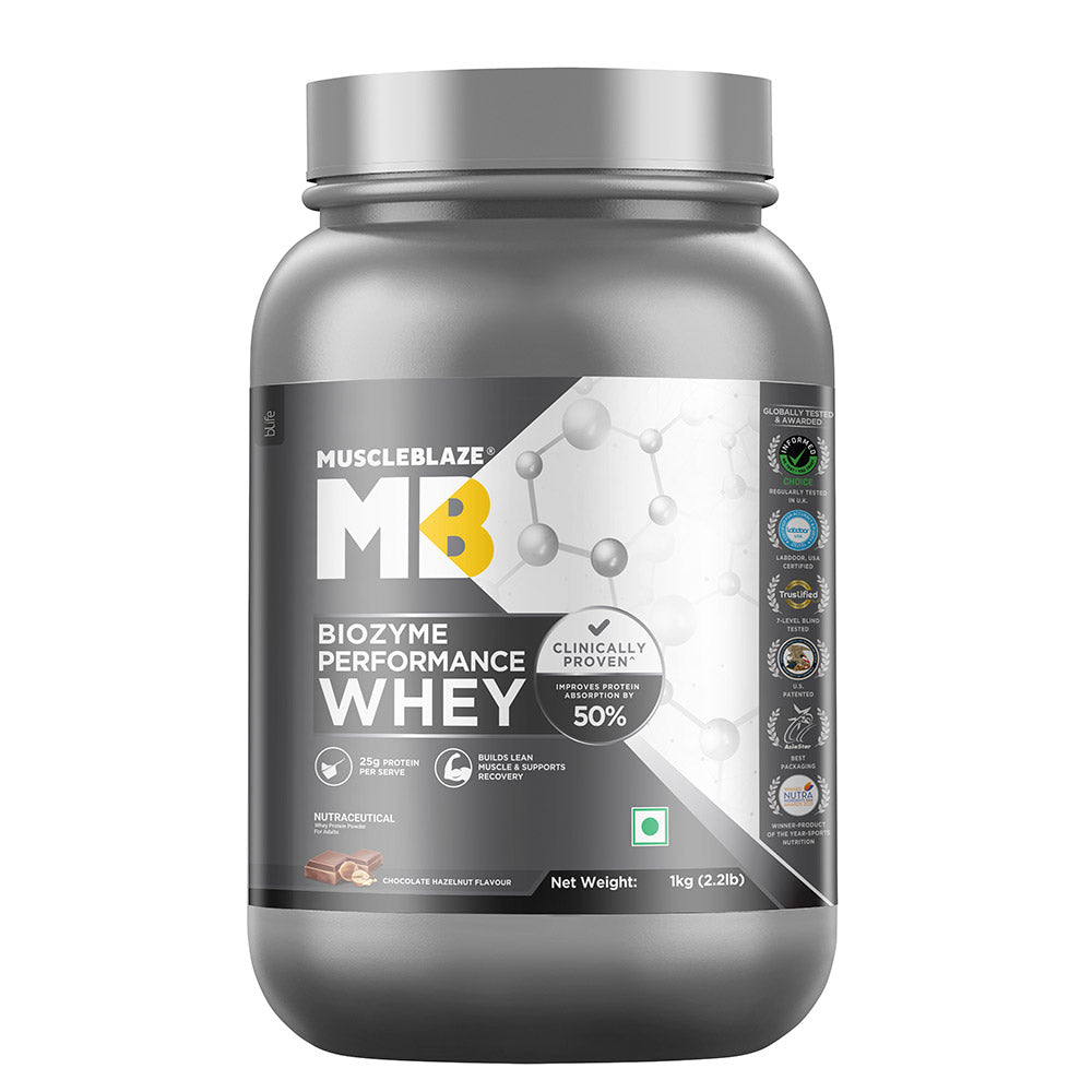 Muscleblaze Biozyme Performance Whey 1 Kg Chocolate Hazelnut - Front
