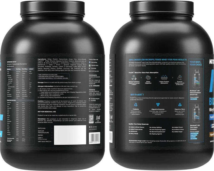 NUTRABAY BIOABSORB WHEY PROTEIN 500 GM DALGONA COFFEE